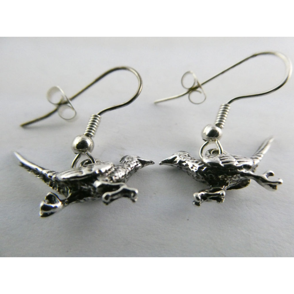 Southwestern Sterling Silver Roadrunner Bird Hook Earrings 925 3.6g 1 Inch