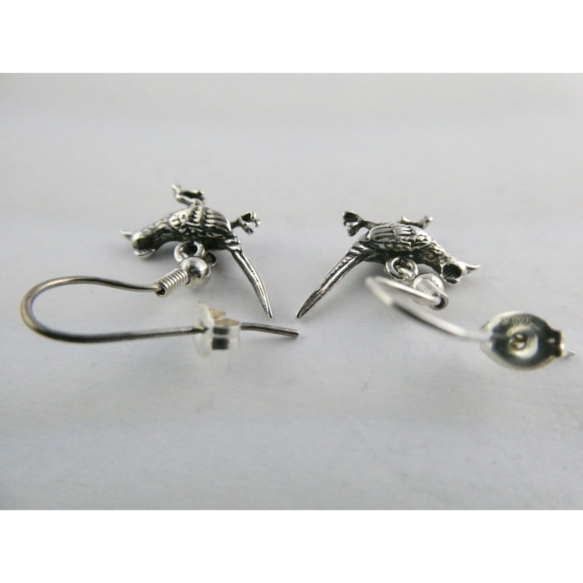 Southwestern Sterling Silver Roadrunner Bird Hook Earrings 925 3.6g 1 Inch