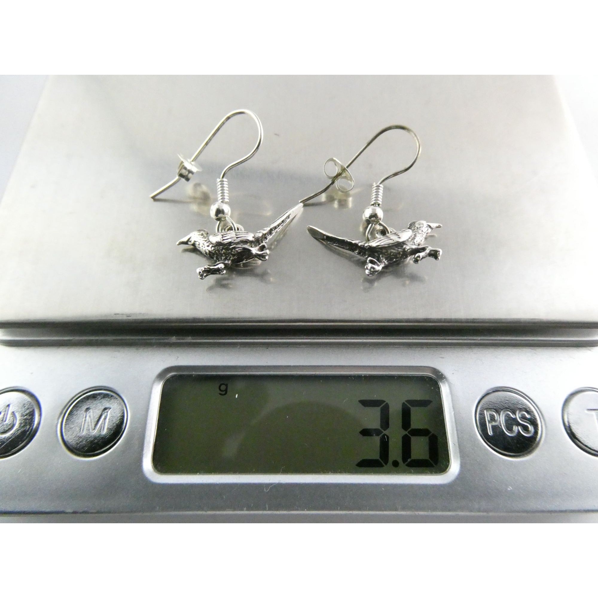 Southwestern Sterling Silver Roadrunner Bird Hook Earrings 925 3.6g 1 Inch