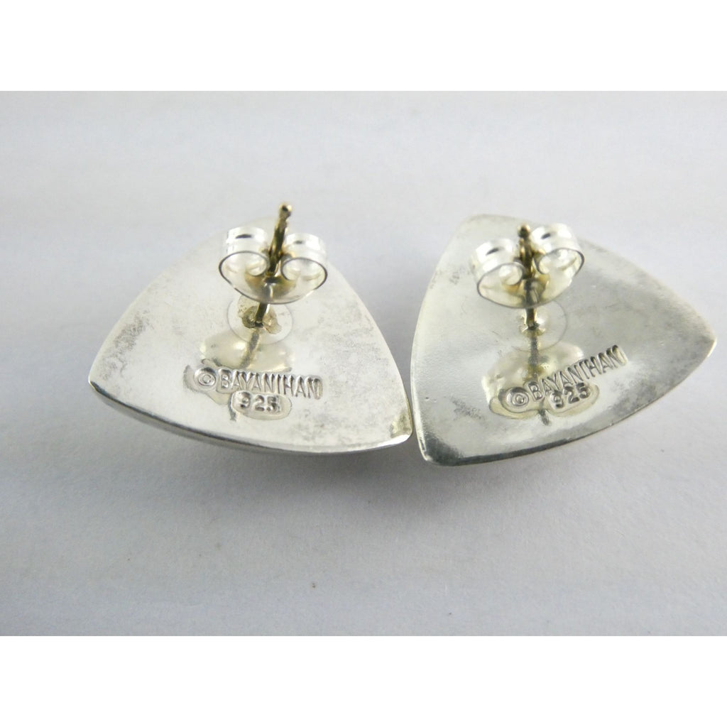 Vintage Bayanihan Sterling Silver Triangular Stud Earrings 4.6g .75 In 14k Posts