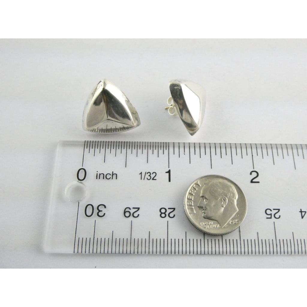 Vintage Bayanihan Sterling Silver Triangular Stud Earrings 4.6g .75 In 14k Posts