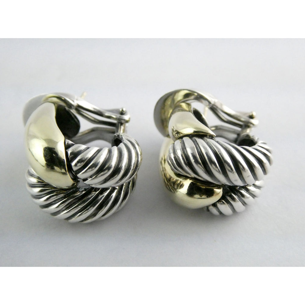 David Yurman Labyrinth Collection 14k Yellow Gold Sterling Silver Earrings 22mm
