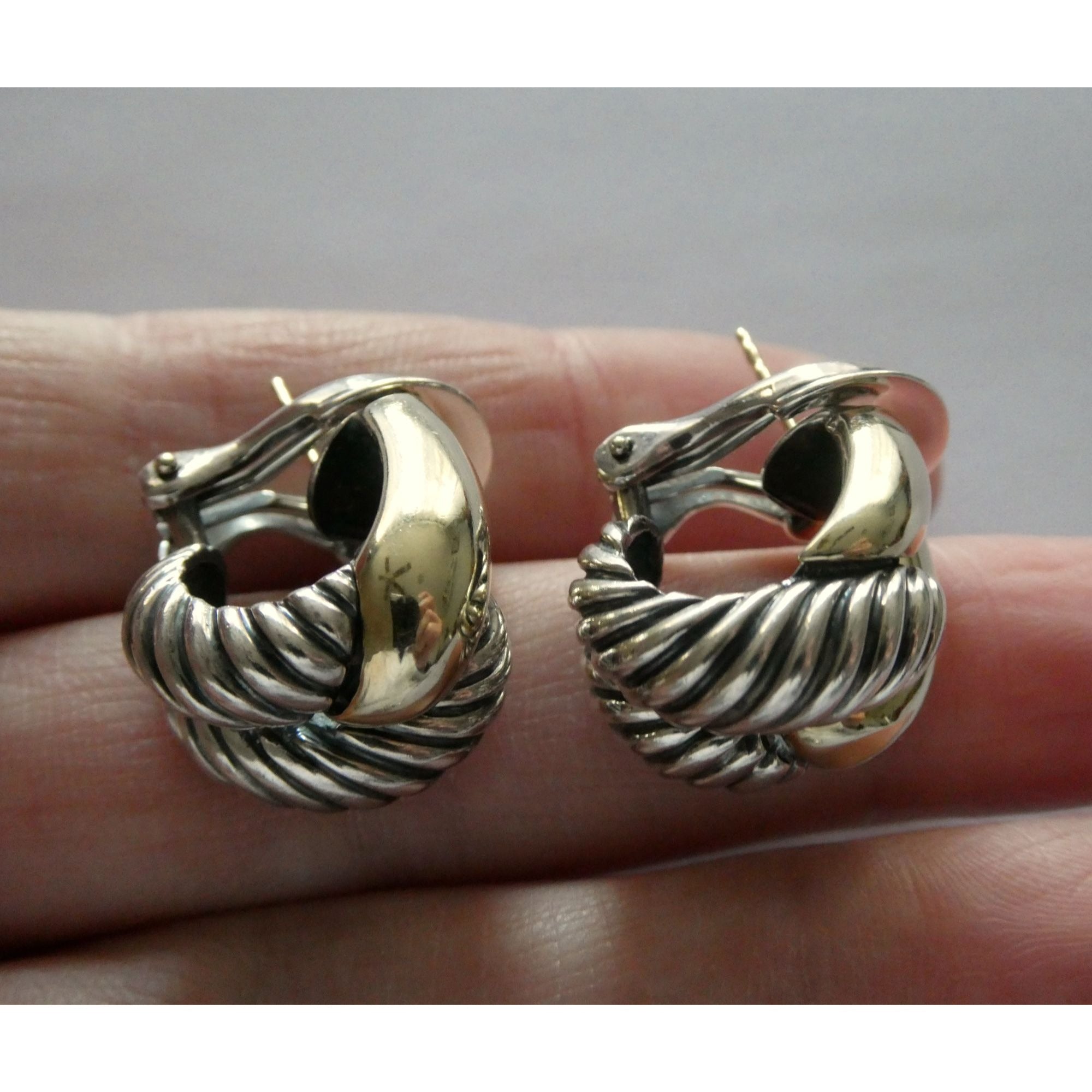 David Yurman Labyrinth Collection 14k Yellow Gold Sterling Silver Earrings 22mm