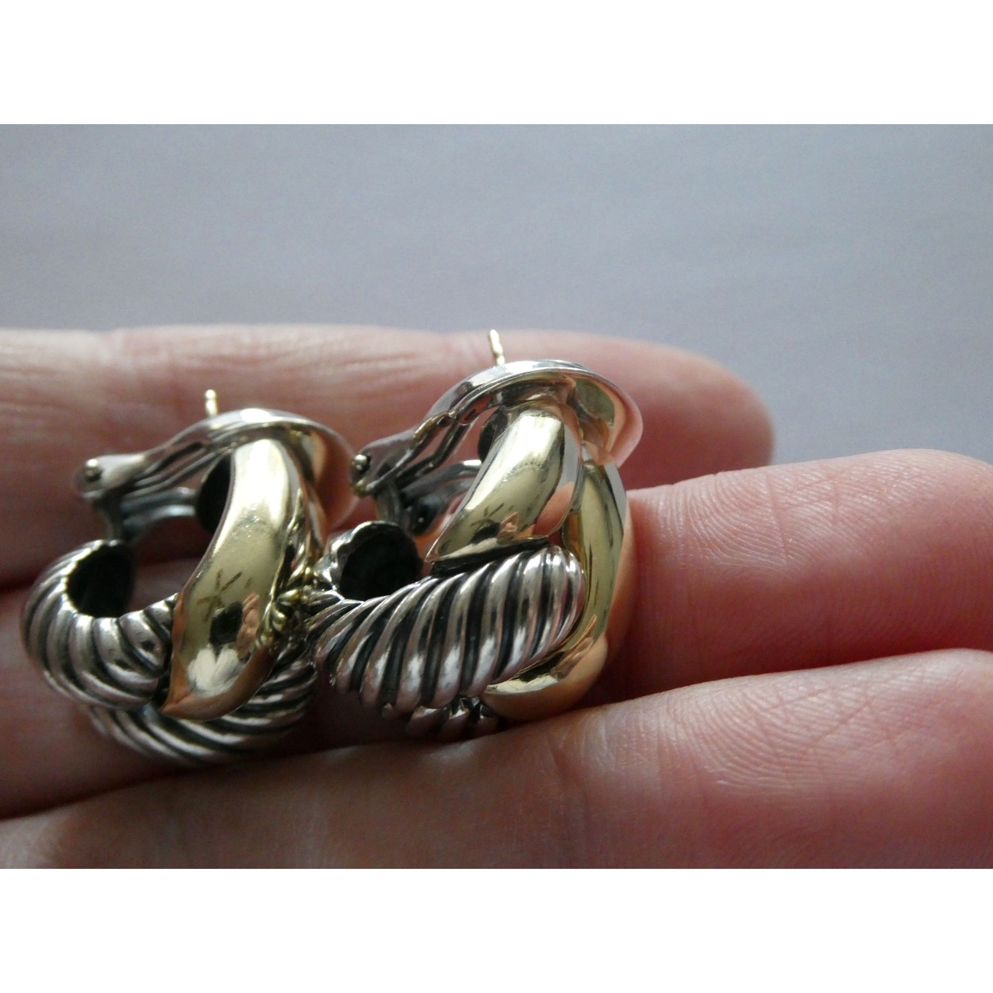 David Yurman Labyrinth Collection 14k Yellow Gold Sterling Silver Earrings 22mm