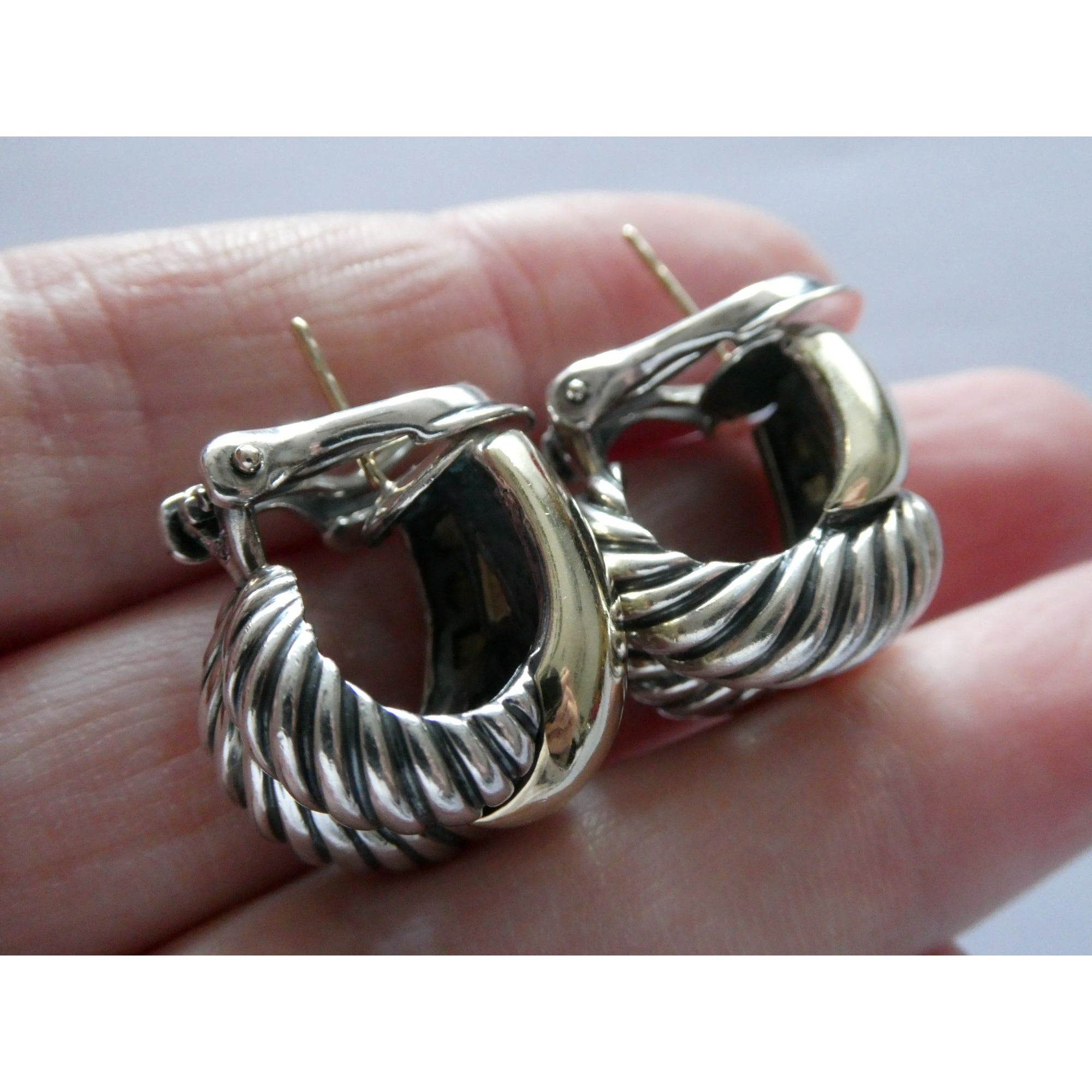 David Yurman Labyrinth Collection 14k Yellow Gold Sterling Silver Earrings 22mm