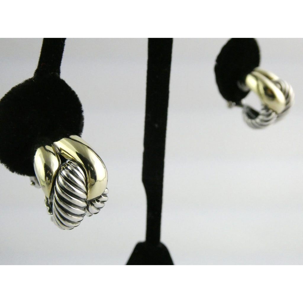 David Yurman Labyrinth Collection 14k Yellow Gold Sterling Silver Earrings 22mm