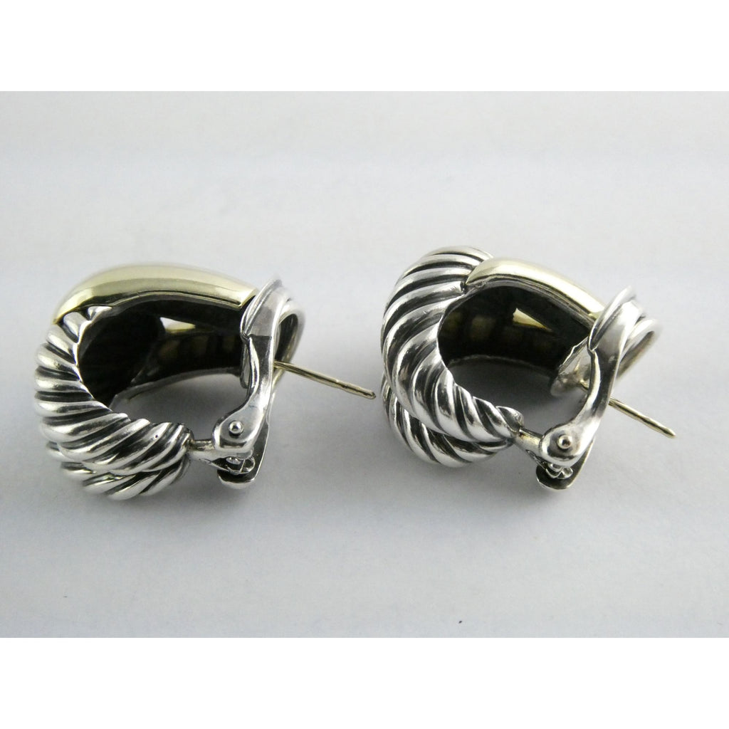 David Yurman Labyrinth Collection 14k Yellow Gold Sterling Silver Earrings 22mm