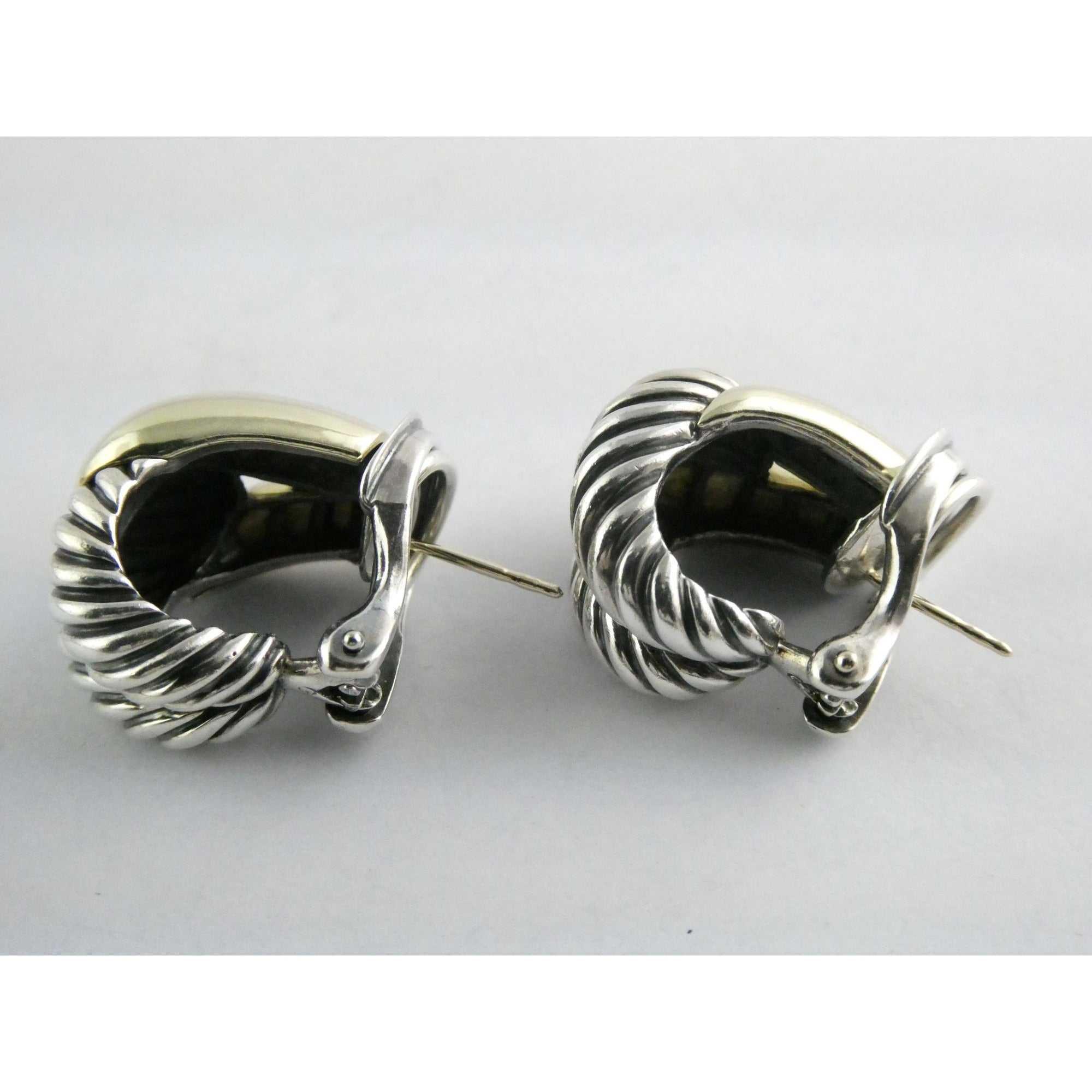 David Yurman Labyrinth Collection 14k Yellow Gold Sterling Silver Earrings 22mm