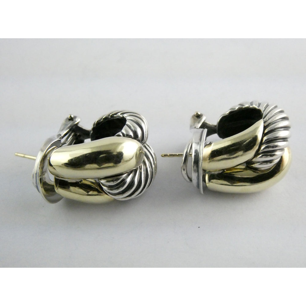 David Yurman Labyrinth Collection 14k Yellow Gold Sterling Silver Earrings 22mm