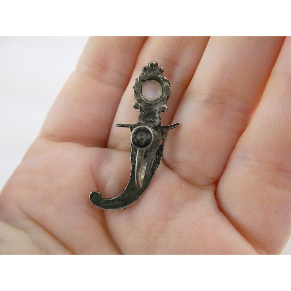 Vintage SINGLE Sterling Silver Moonstone Sheathed Sword Screwback Earring 3.6g
