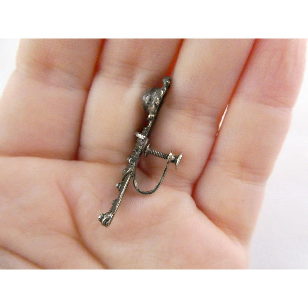 Vintage SINGLE Sterling Silver Moonstone Sheathed Sword Screwback Earring 3.6g