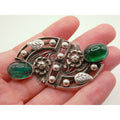 Antique German Sterling Silver Green Gripoix Glass Floral Design Pin Brooch 30g