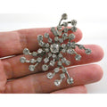 Vintage Unsigned Silver Tone Metal White Rhinestone Cluster Pin Brooch 12g 52mm
