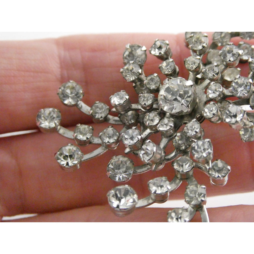 Vintage Unsigned Silver Tone Metal White Rhinestone Cluster Pin Brooch 12g 52mm