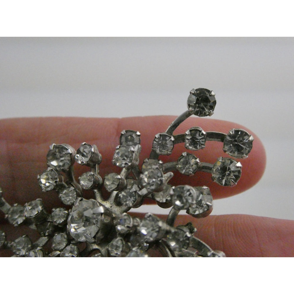 Vintage Unsigned Silver Tone Metal White Rhinestone Cluster Pin Brooch 12g 52mm