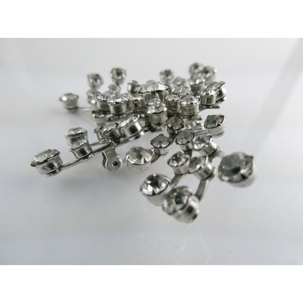 Vintage Unsigned Silver Tone Metal White Rhinestone Cluster Pin Brooch 12g 52mm