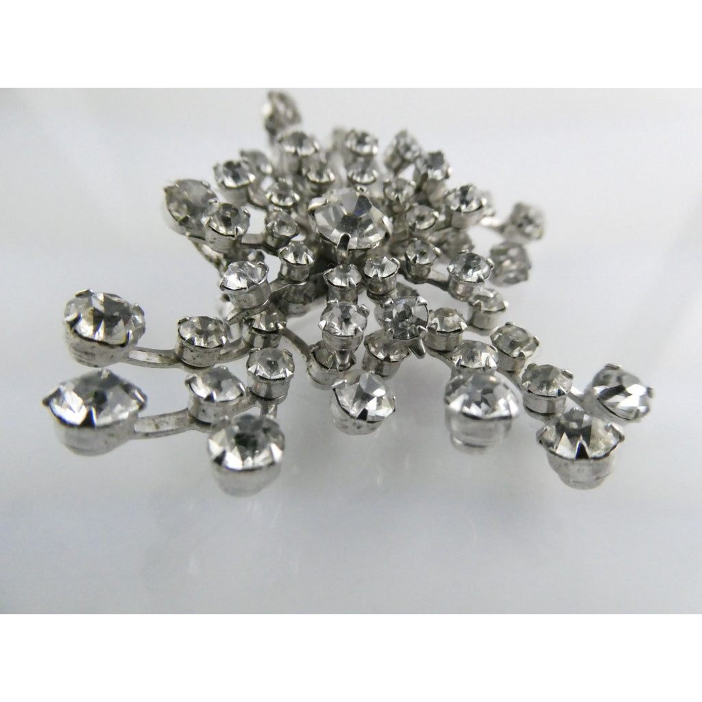 Vintage Unsigned Silver Tone Metal White Rhinestone Cluster Pin Brooch 12g 52mm