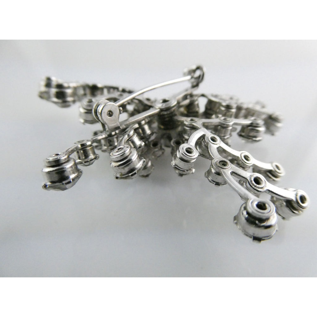 Vintage Unsigned Silver Tone Metal White Rhinestone Cluster Pin Brooch 12g 52mm