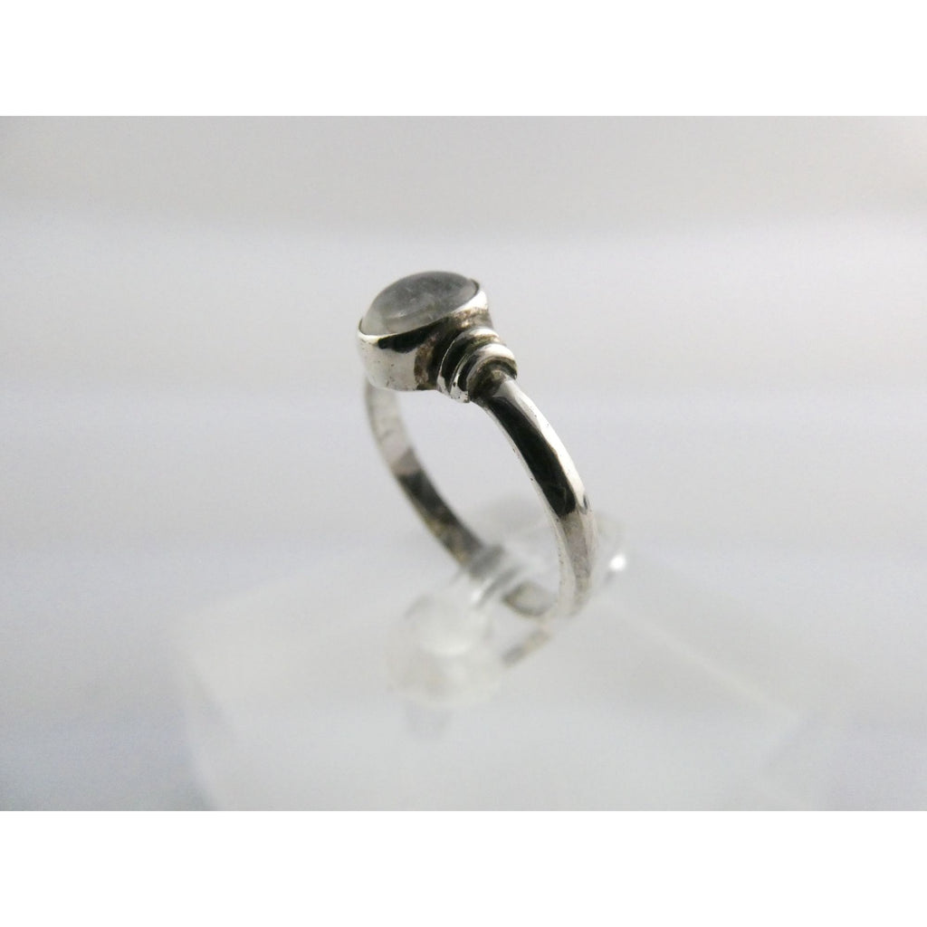 Sterling Silver Clear Moonstone Cabochon Ring Slight Blue Flash Size 6.75 1.8g
