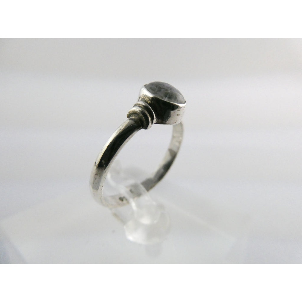 Sterling Silver Clear Moonstone Cabochon Ring Slight Blue Flash Size 6.75 1.8g