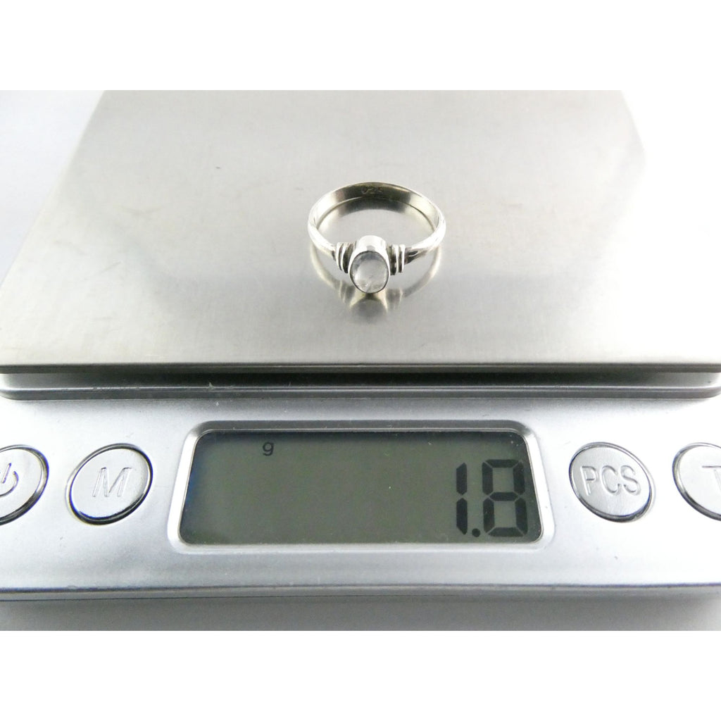 Sterling Silver Clear Moonstone Cabochon Ring Slight Blue Flash Size 6.75 1.8g