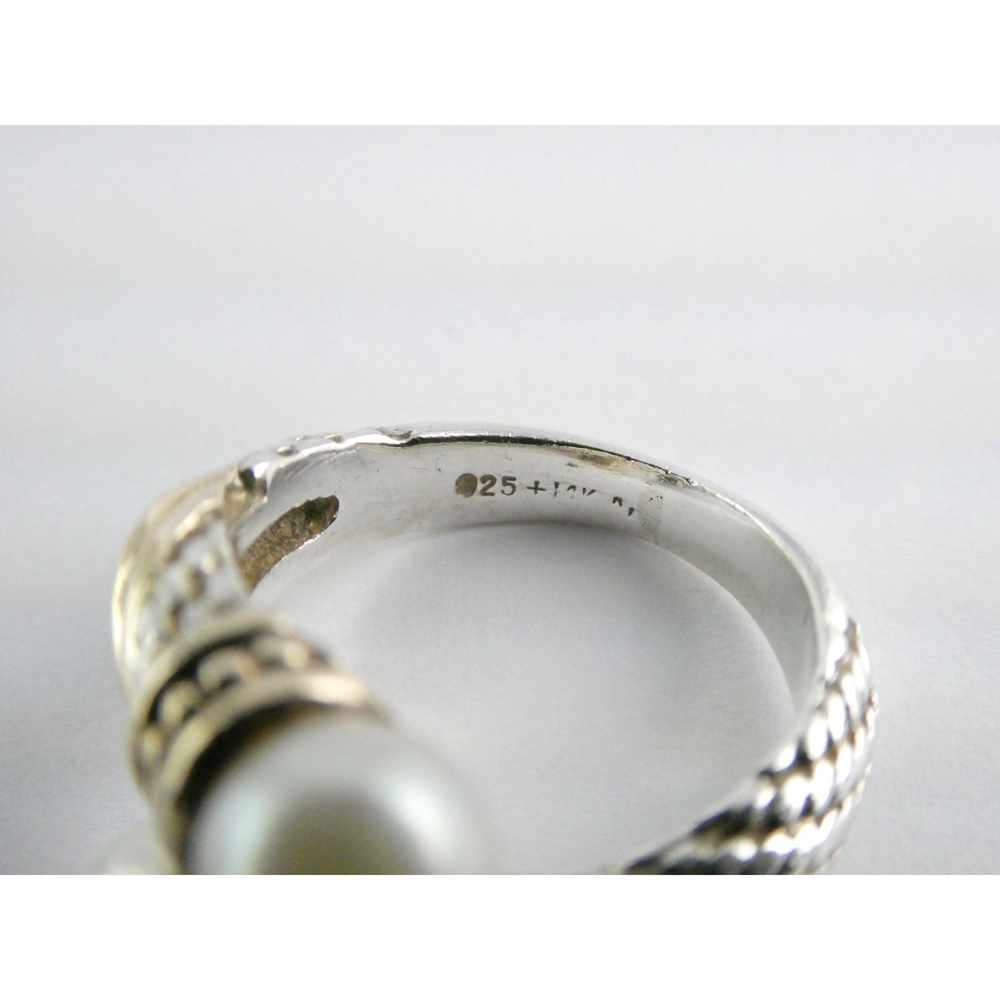 Designer Sterling Silver and 14k Gold Cultured Pearl Bypass Ring Size 5 6.9g