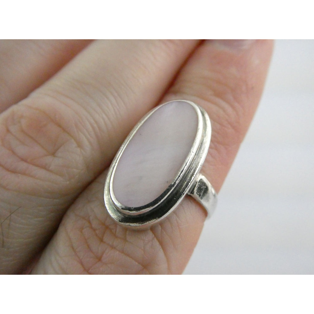 Avon Sterling Silver Pink Mother of Pearl Shell Flat Cab Ring Size 6.75 4.6g