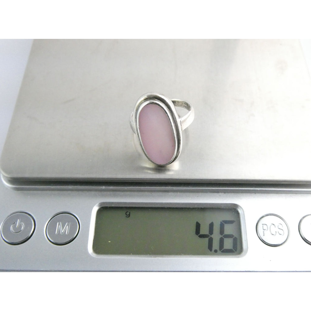 Avon Sterling Silver Pink Mother of Pearl Shell Flat Cab Ring Size 6.75 4.6g
