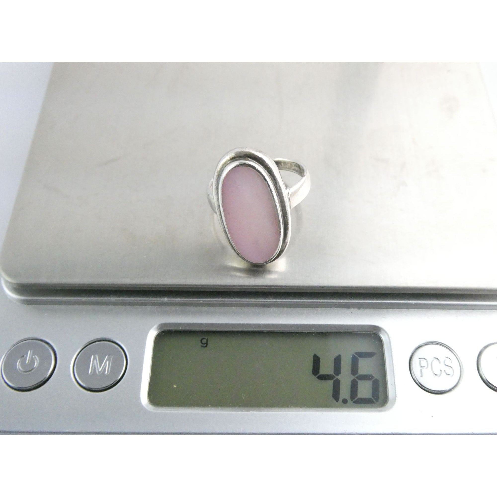 Avon Sterling Silver Pink Mother of Pearl Shell Flat Cab Ring Size 6.75 4.6g