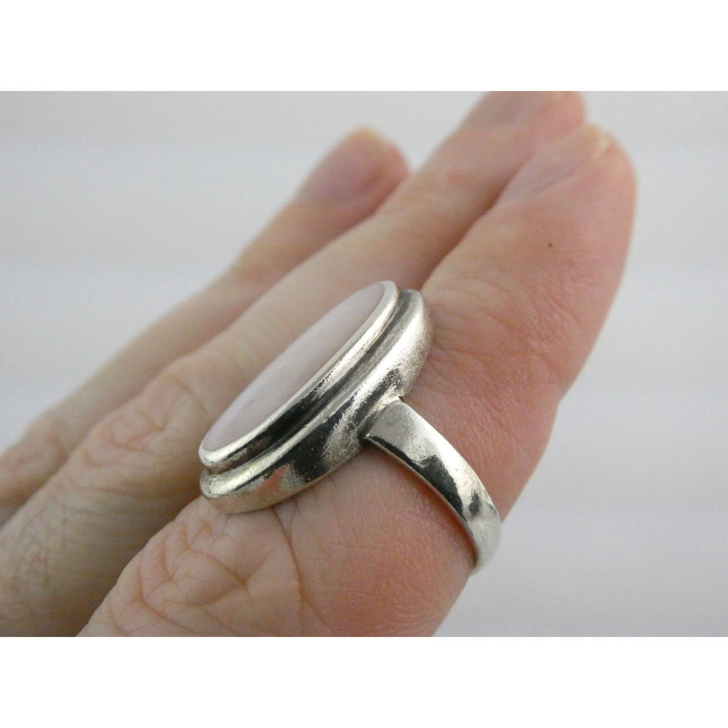 Avon Sterling Silver Pink Mother of Pearl Shell Flat Cab Ring Size 6.75 4.6g