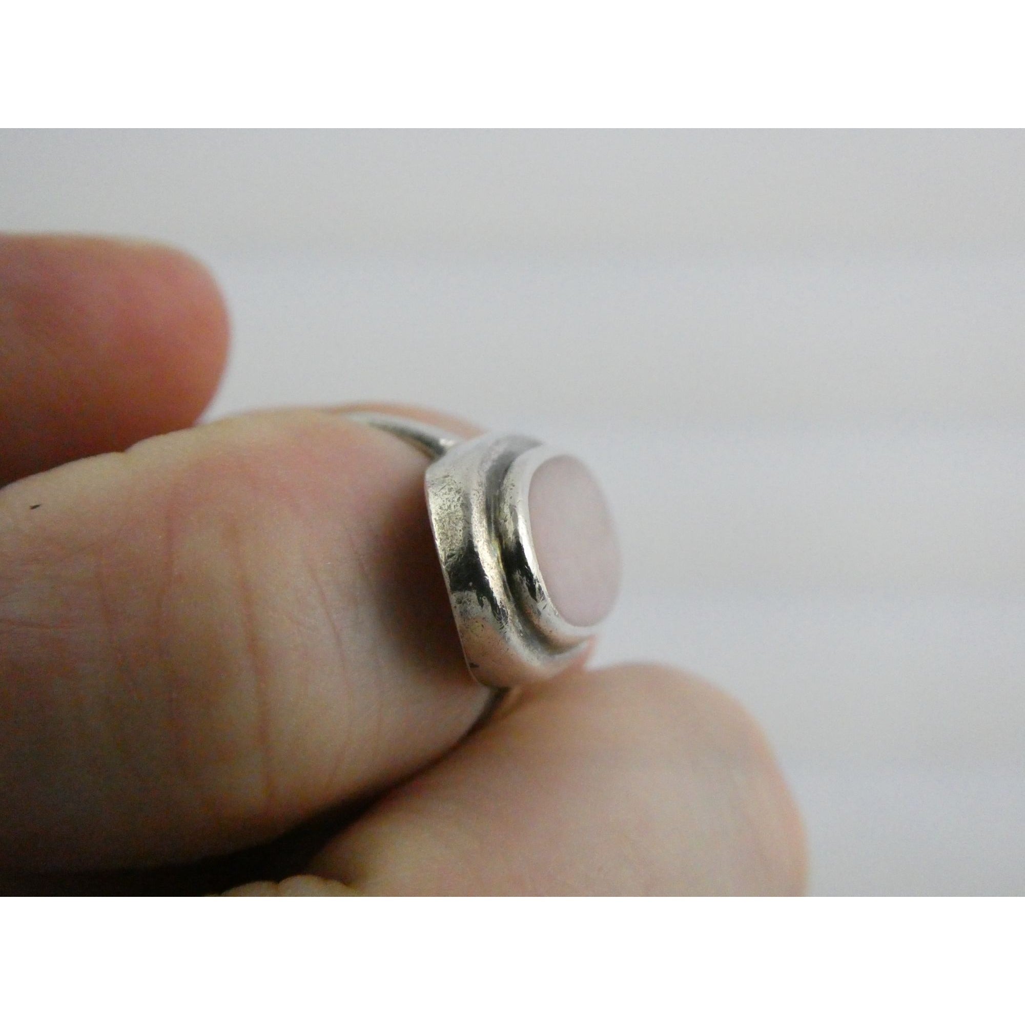 Avon Sterling Silver Pink Mother of Pearl Shell Flat Cab Ring Size 6.75 4.6g