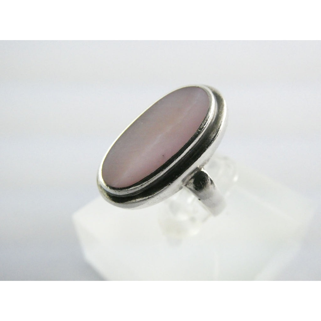 Avon Sterling Silver Pink Mother of Pearl Shell Flat Cab Ring Size 6.75 4.6g