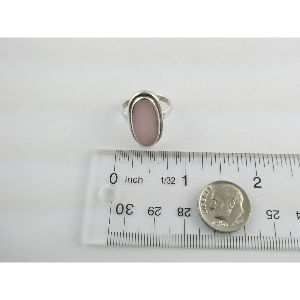 Avon Sterling Silver Pink Mother of Pearl Shell Flat Cab Ring Size 6.75 4.6g
