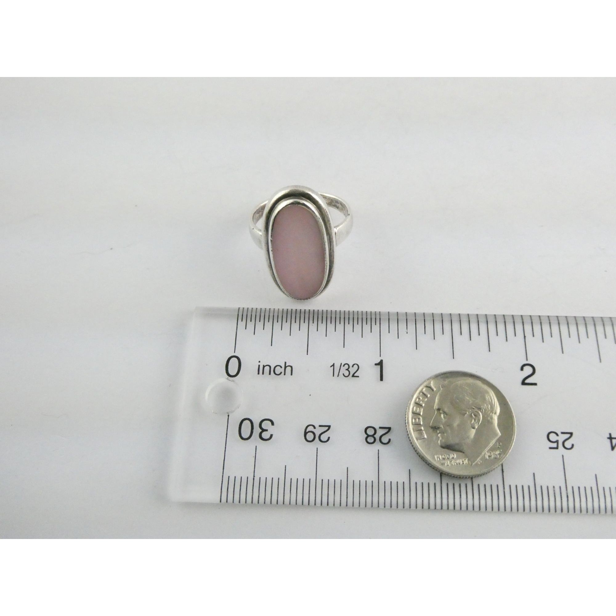 Avon Sterling Silver Pink Mother of Pearl Shell Flat Cab Ring Size 6.75 4.6g