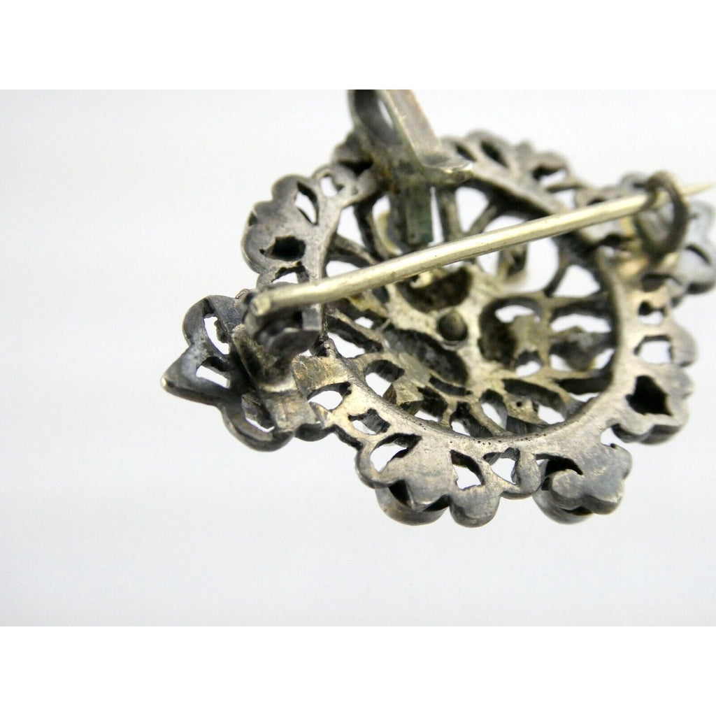 Antique Victorian Sterling Silver Sapphire Seed Pearl Openwork Pin Pendant 9.1g