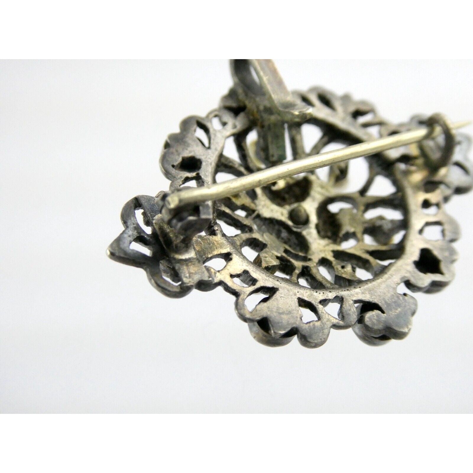 Antique Victorian Sterling Silver Sapphire Seed Pearl Openwork Pin Pendant 9.1g