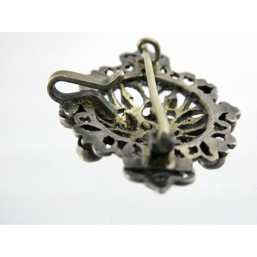 Antique Victorian Sterling Silver Sapphire Seed Pearl Openwork Pin Pendant 9.1g