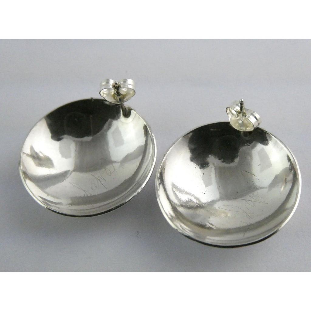Artisan Signed B Mayeh 73952 Sterling Silver Round Stud Earrings 6.8g 23.59mm