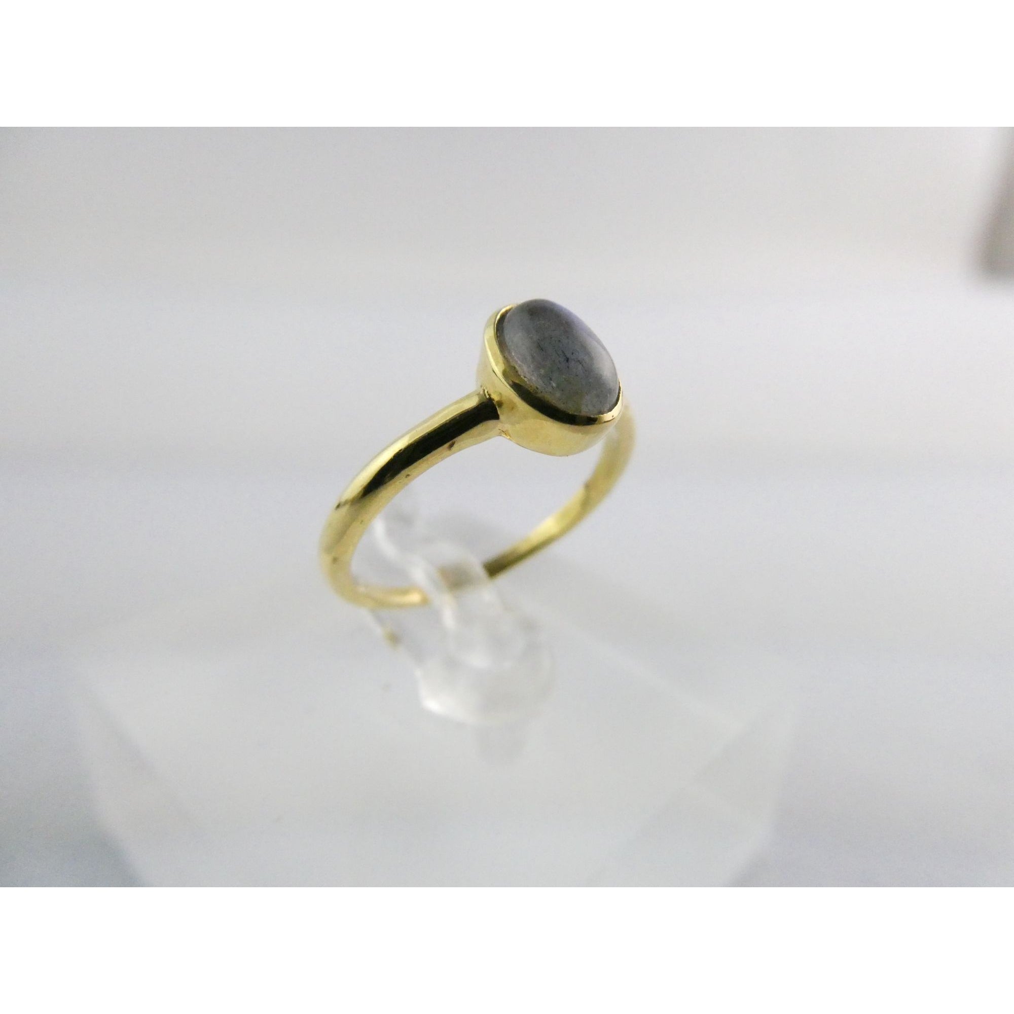 Gilt Sterling Silver Labradorite Oval Cabochon Ring Size 5.5 Weighs 1.4g