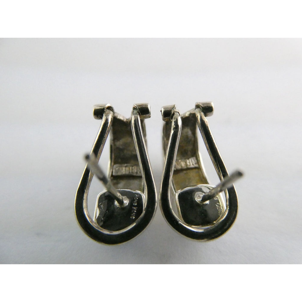Southwestern Style Sterling Silver Multi Gem Curled Earrings .75 Inch Length 6g