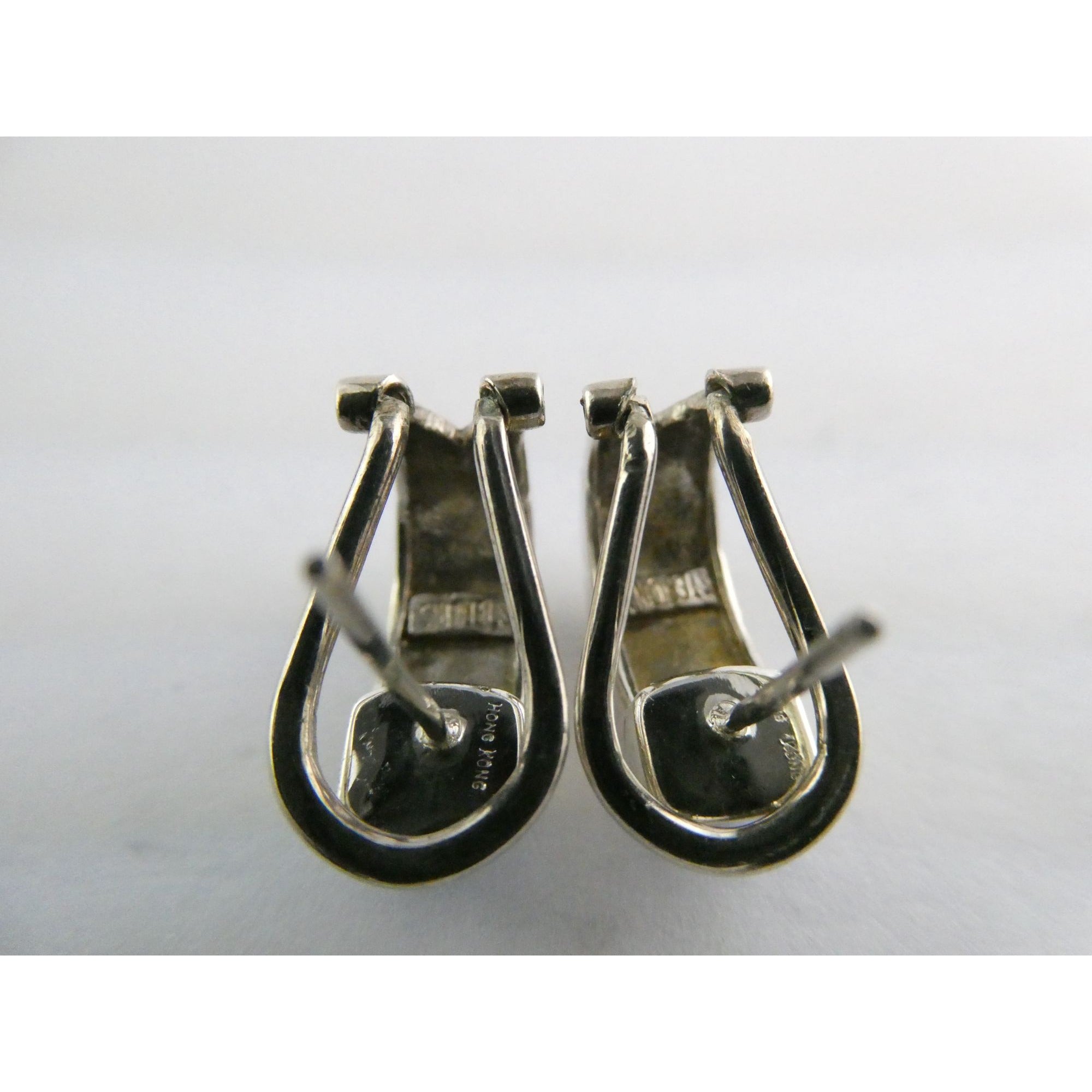 Southwestern Style Sterling Silver Multi Gem Curled Earrings .75 Inch Length 6g