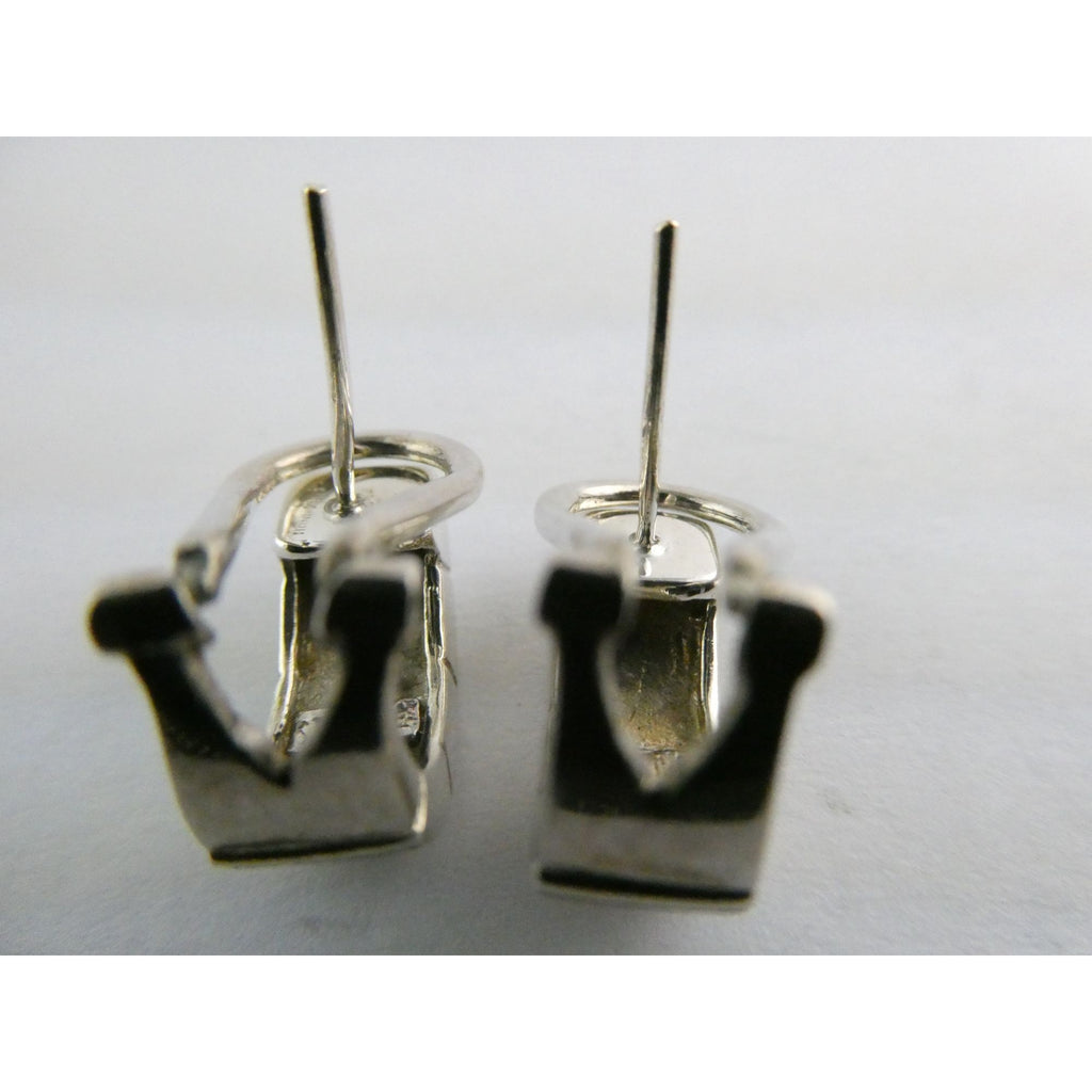 Southwestern Style Sterling Silver Multi Gem Curled Earrings .75 Inch Length 6g