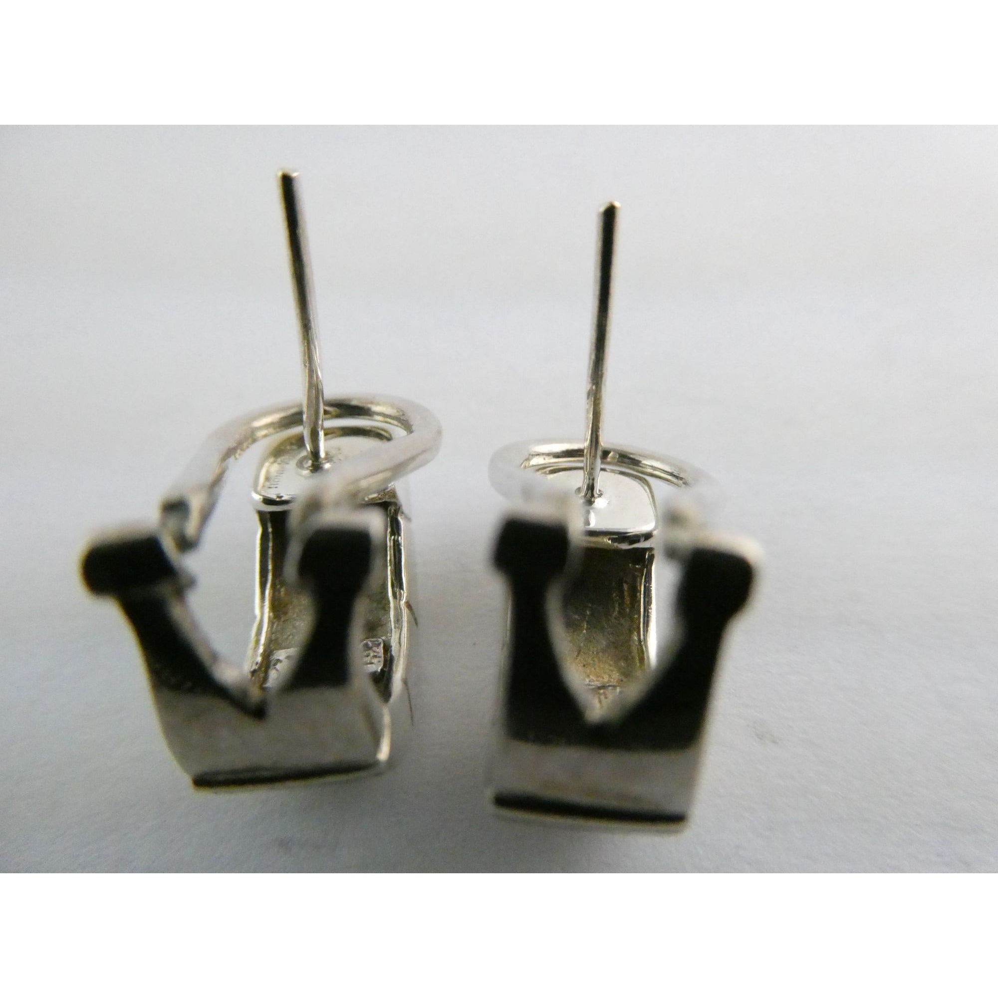Southwestern Style Sterling Silver Multi Gem Curled Earrings .75 Inch Length 6g