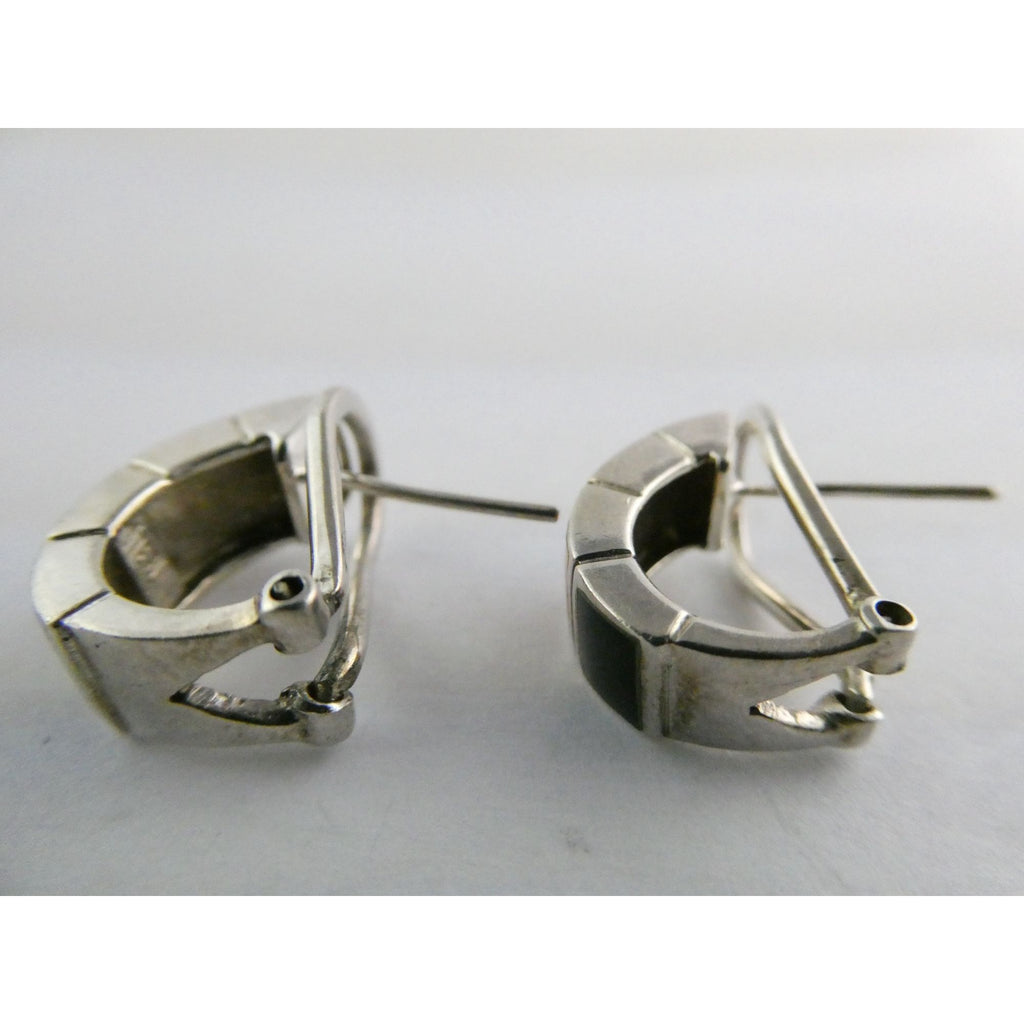 Southwestern Style Sterling Silver Multi Gem Curled Earrings .75 Inch Length 6g