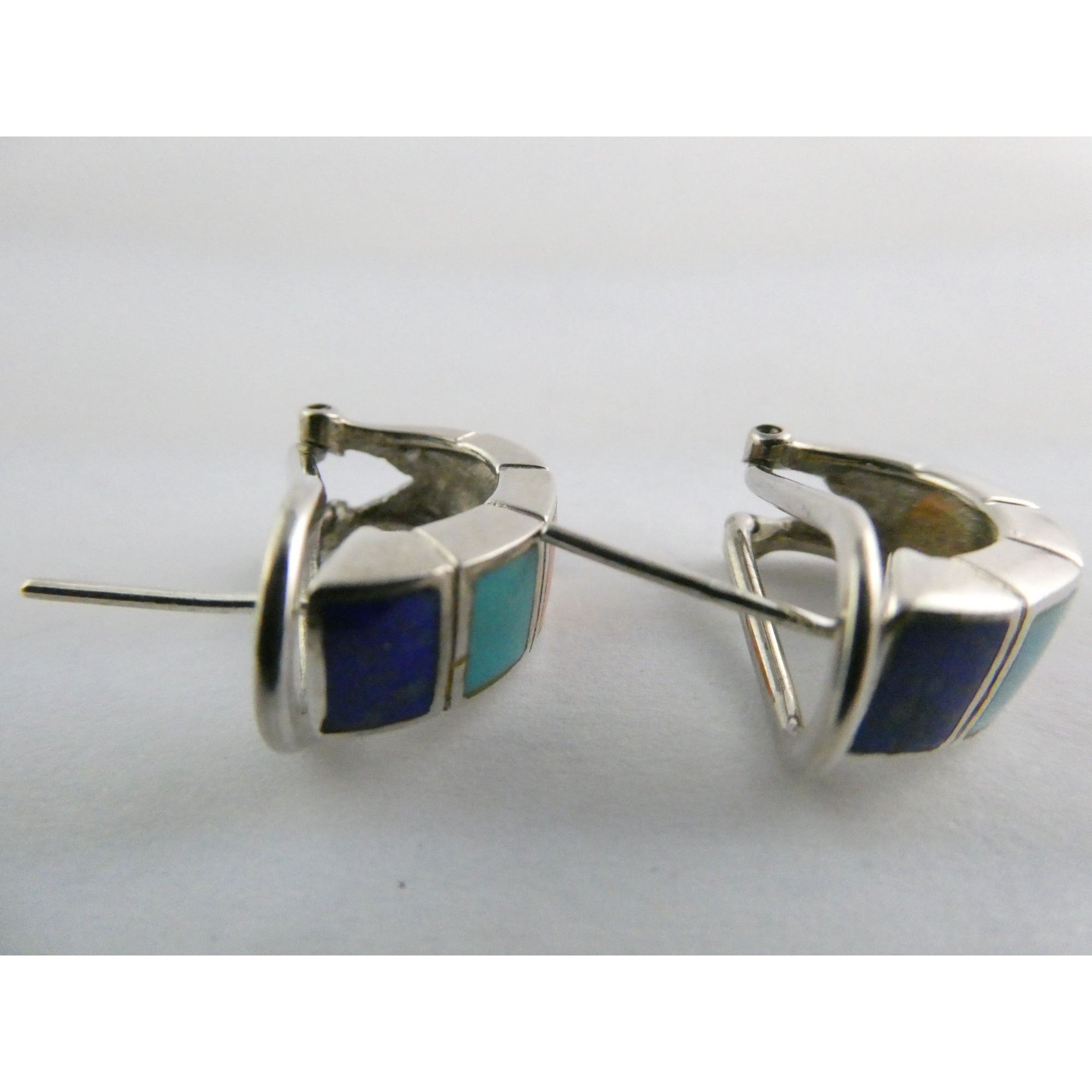 Southwestern Style Sterling Silver Multi Gem Curled Earrings .75 Inch Length 6g