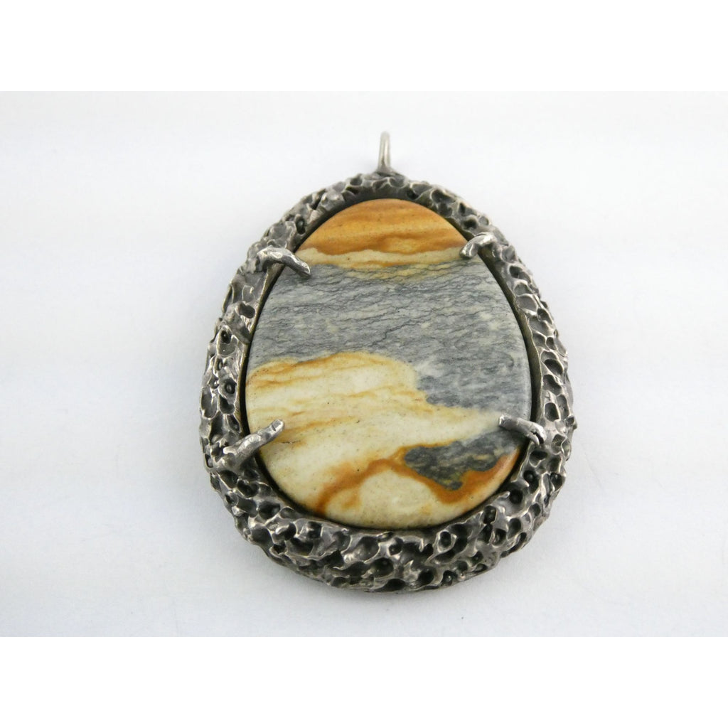 Vintage Southwestern Sterling Silver Picture Stone Jasper Handmade Pendant 37g