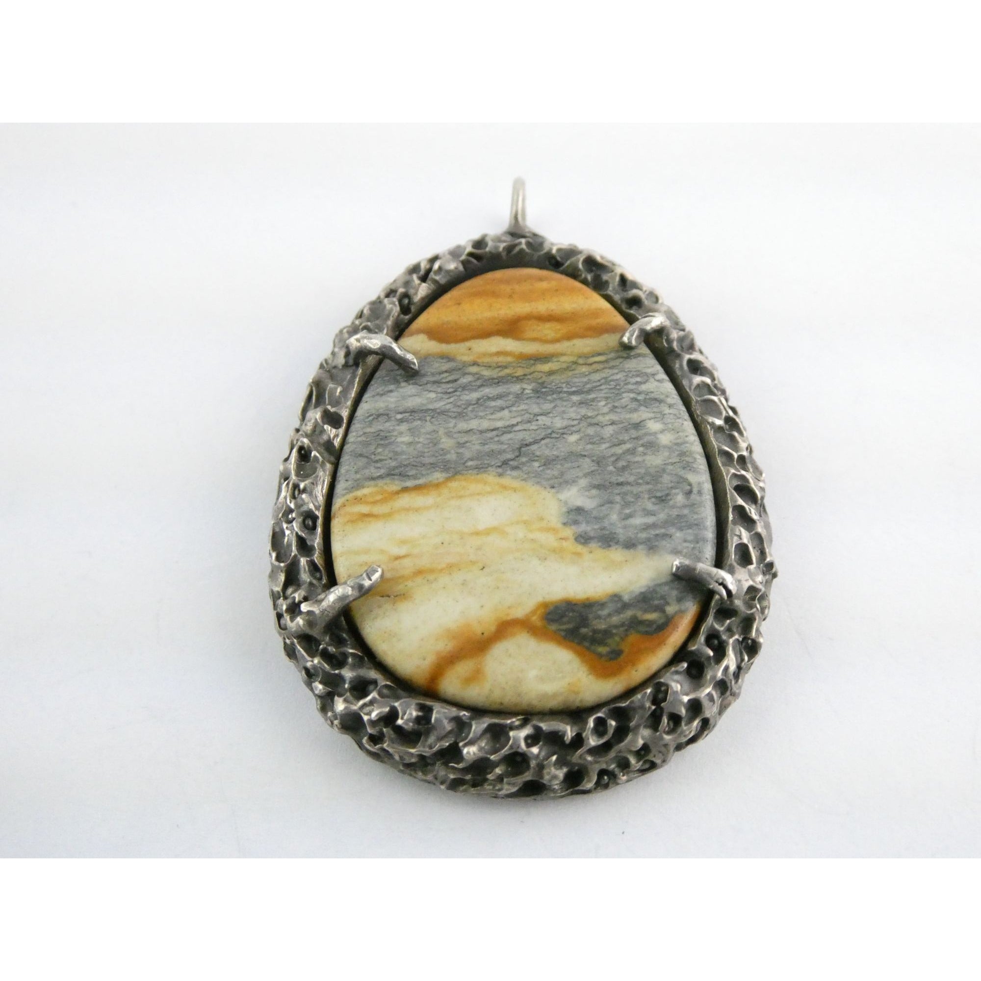 Vintage Southwestern Sterling Silver Picture Stone Jasper Handmade Pendant 37g