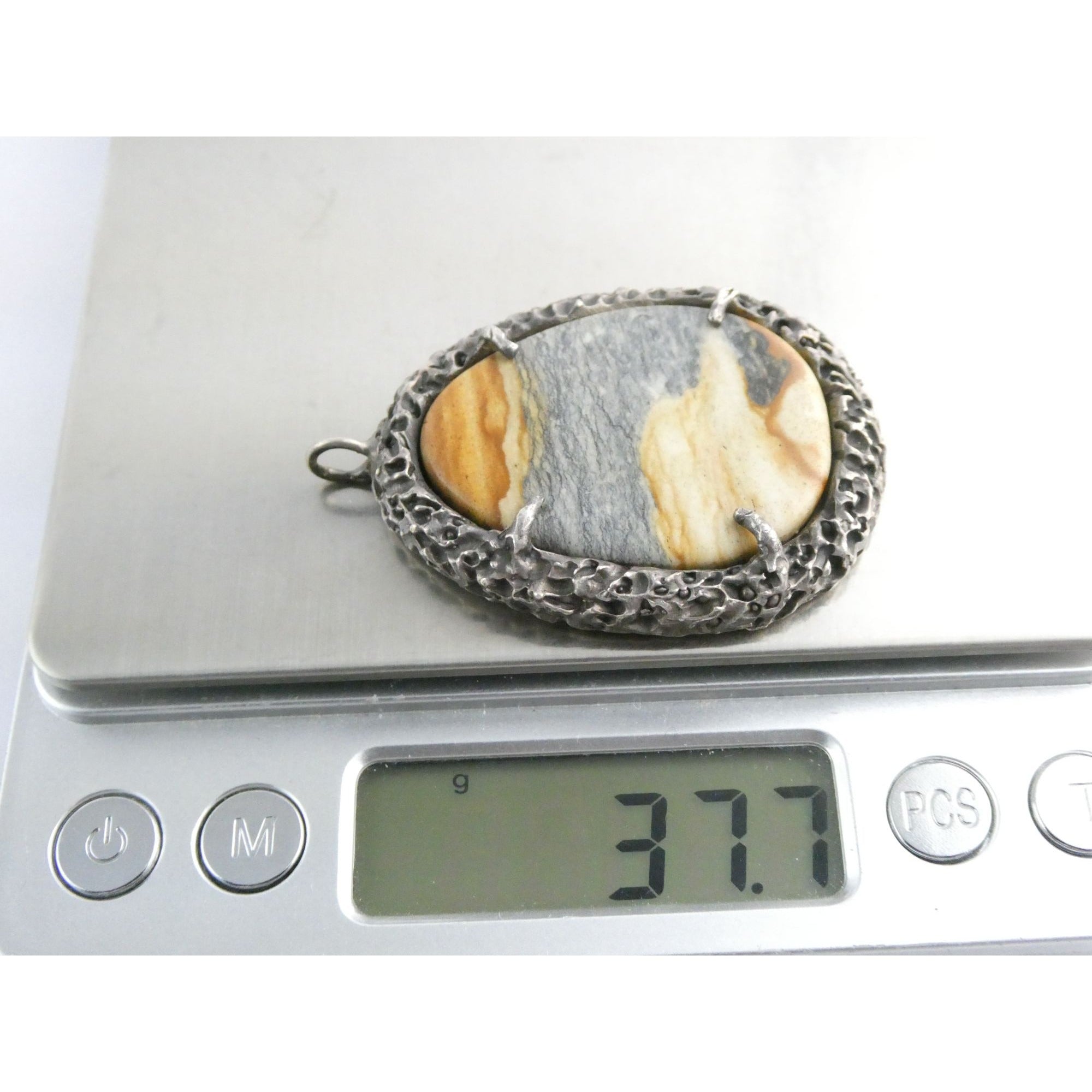 Vintage Southwestern Sterling Silver Picture Stone Jasper Handmade Pendant 37g