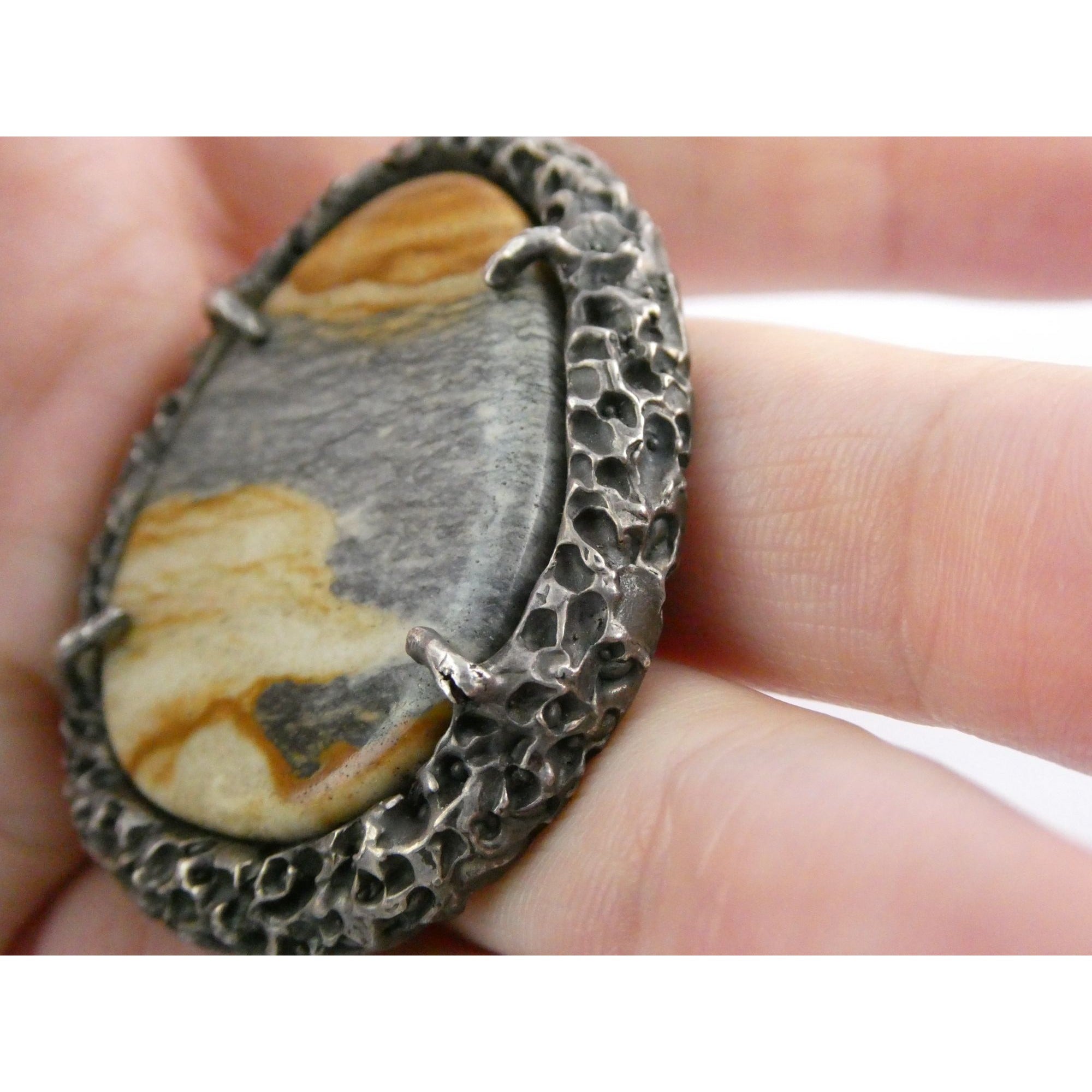 Vintage Southwestern Sterling Silver Picture Stone Jasper Handmade Pendant 37g