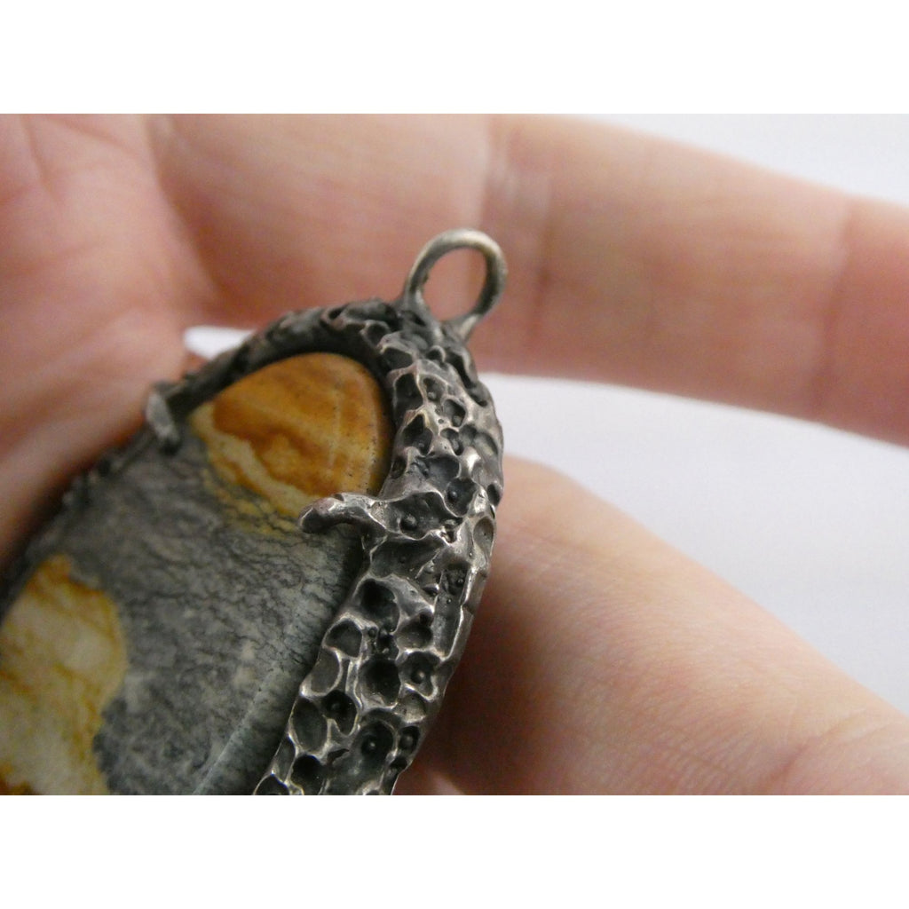 Vintage Southwestern Sterling Silver Picture Stone Jasper Handmade Pendant 37g